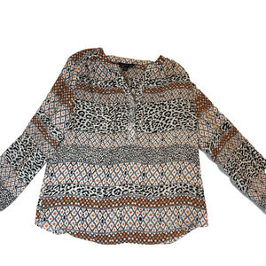 Zac & Rachel Tribal Anima Print Tunic Blouse Petite Large Professional Casual